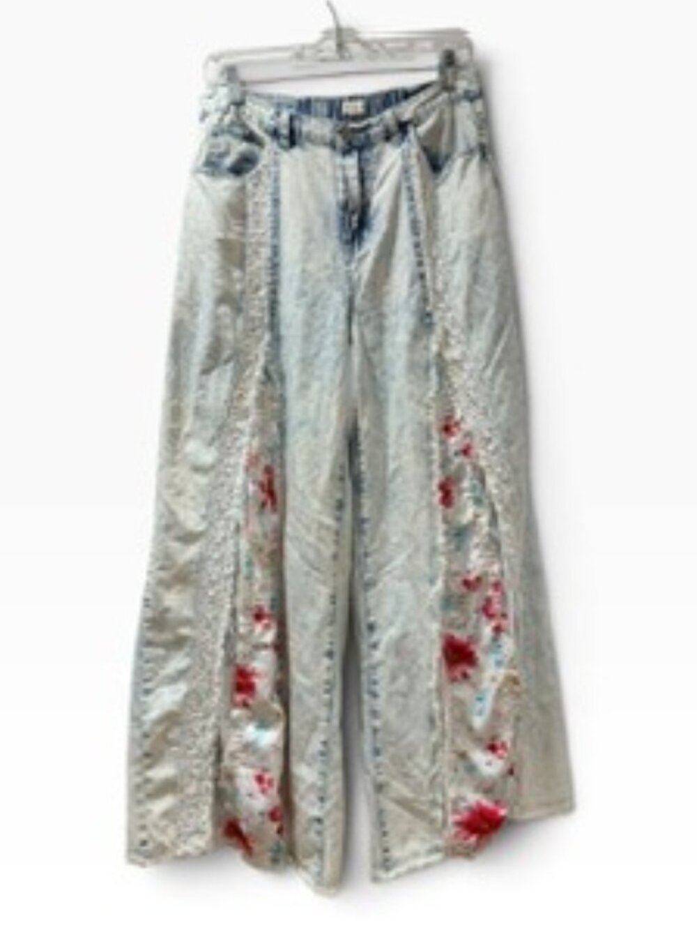 POL Lace & Floral Panel Soft Jeans Pants Wide Leg Women's Size S Small